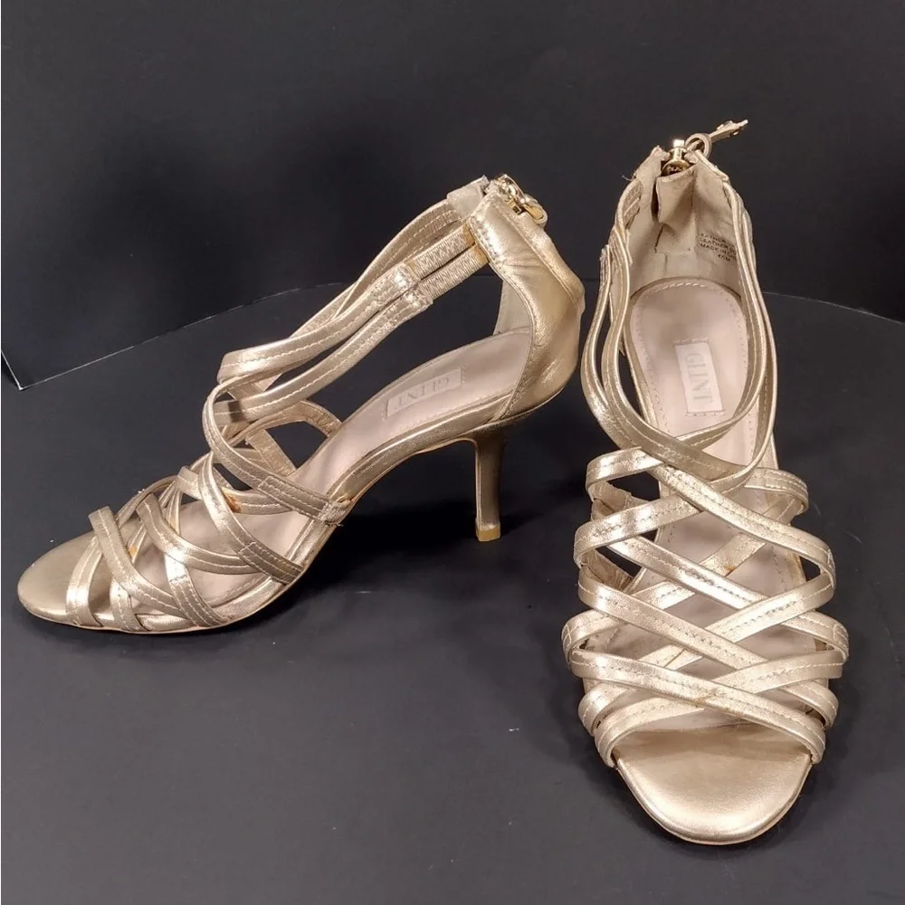GLINT Elegante Gold Strappy Women's Sandals s 4.5 pre owned Exellent condition